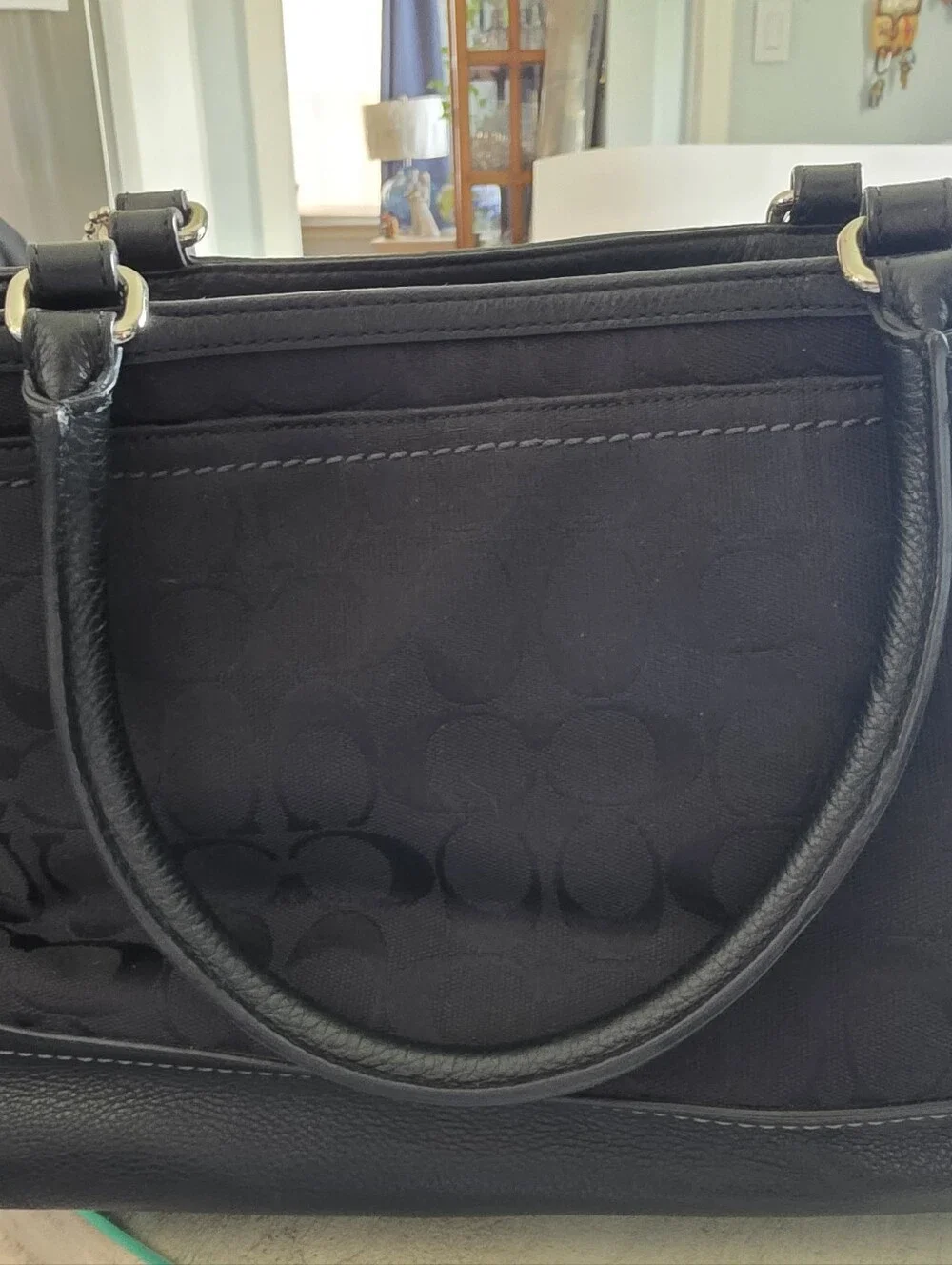 COACH Classic Black Logo-Pattern Tote Bag with Turnlock Accent